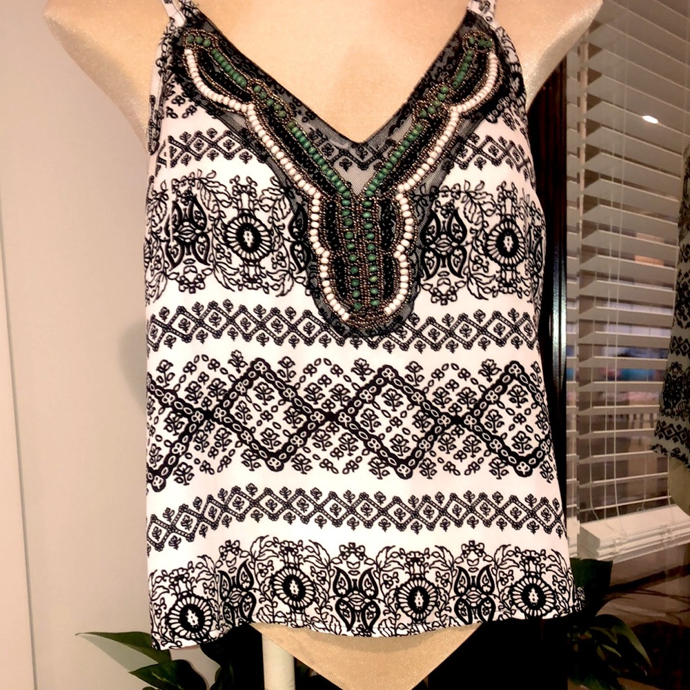 Vintage Turquoise Beaded Lace Boho Racerback Skinny Strap Summer Tank Top